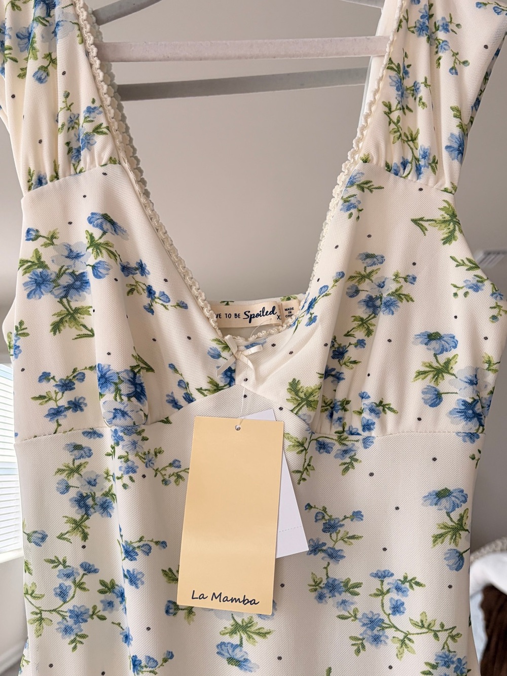Cream Floral Lace-Trim Sleep Dress
